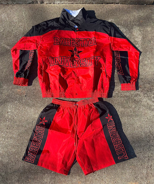 Red/black short windbreaker suit